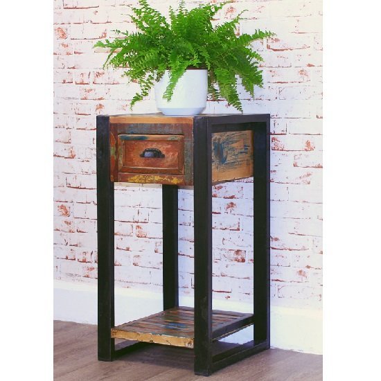 London Urban Chic Wooden Plant Stand Or Lamp Table With 1 Drawer