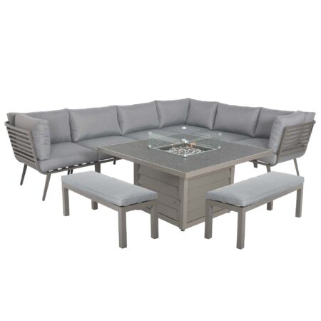 Mayfair 8 Seater 6 Piece Lounge Set with Square Firepit Grey