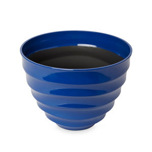 Momoka G Blue Plastic Ribbed Round Plant pot (Dia)30cm
