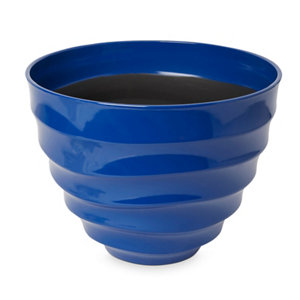 Momoka G Blue Plastic Ribbed Round Plant pot (Dia)40cm