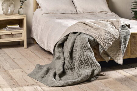 Nkuku Deuli Linen Bed Quilt | Textiles | Charcoal | 220 x 240 cm