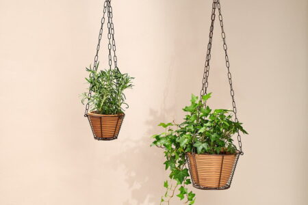 Nkuku Kappil Terracotta And Wire Hanging Planter | Vases & Planters | Teracotta/Iron | Small