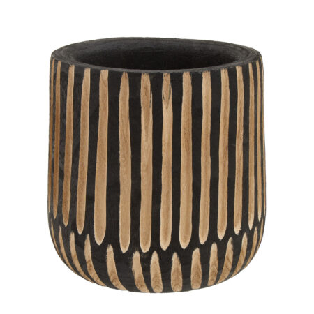Olivia's Abia Large Engraved Wooden Planter in Black & Natural