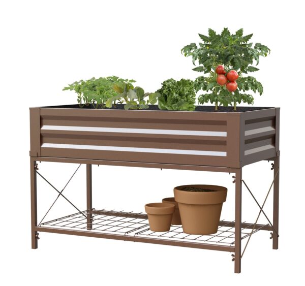 Panacea Stand Up Metal Raised Garden Planter with Liner (Timber Brown)