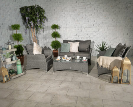 Royalcraft Paris Grey Rattan 4 Seat Lounging Coffee Garden Set with WS Cushions