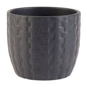 SK Glazed Brushed Black Ceramic Plant Pot (Dia)16Cm