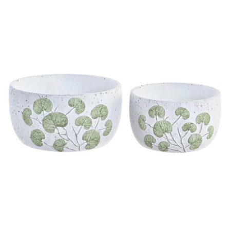 Set of pots DKD Home Decor Cement White Green Oriental Leaf of a plant (21 x 21 x 11 cm)
