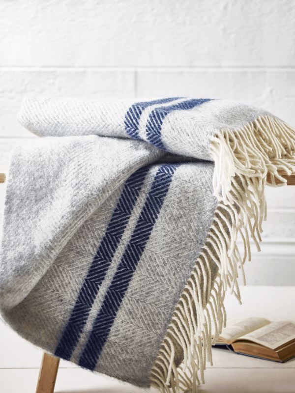 Soft Wool Throw - Blue French Stripe