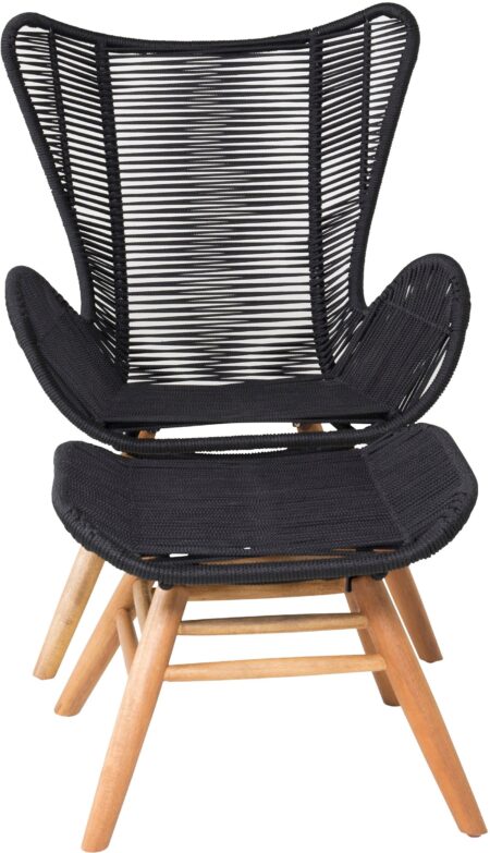 Tingeling, Udendørs hvilestol med tilhørende fodskammel, akacietræ by Venture Design (H: 102,5 cm. x B: 72 cm. x L: 78 cm., Sort)