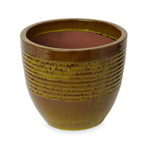 Tiwlip Green Ceramic Ribbed Round Plant pot (Dia)27cm