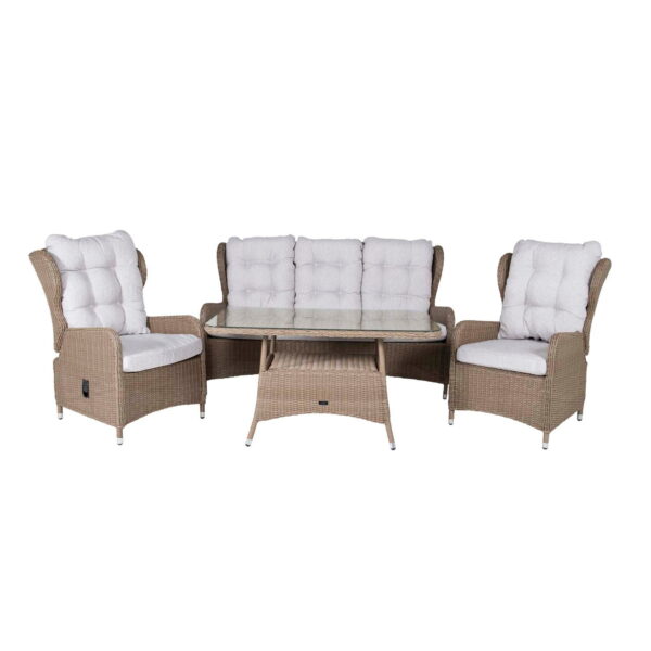 VENTURE DESIGN Washington sofa havesæt med recliner stol natur hynder - natur rattan